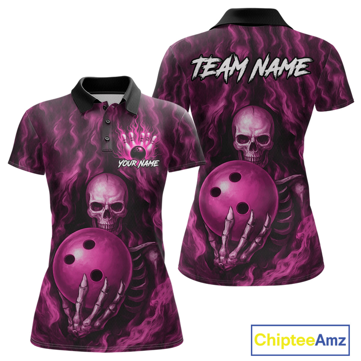Pink Skull Bowling Shirts for Team Men Women Custom Bowling Jerseys for Bowlers MBL206