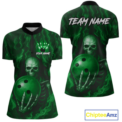 Green Skull Bowling Shirts for Team Men Women Custom Bowling Jerseys for Bowlers MBL206