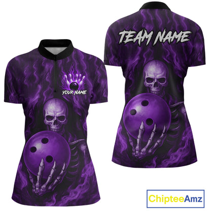 Purple Skull Bowling Shirts for Team Men Women Custom Bowling Jerseys for Bowlers MBL206