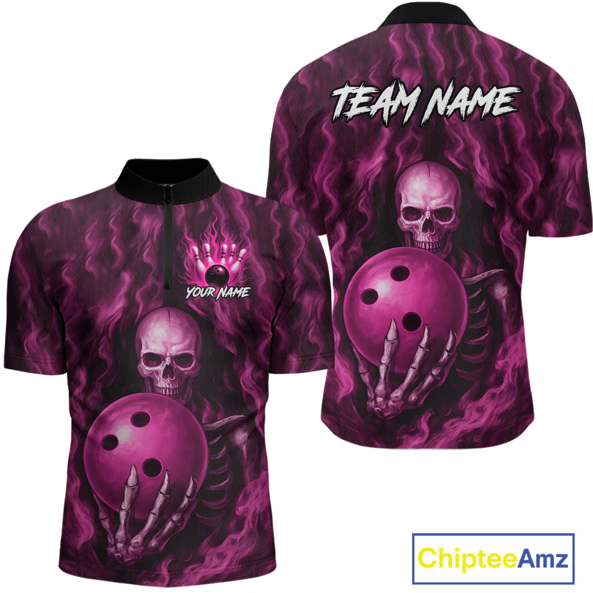 Pink Skull Bowling Shirts for Team Men Women Custom Bowling Jerseys for Bowlers MBL206