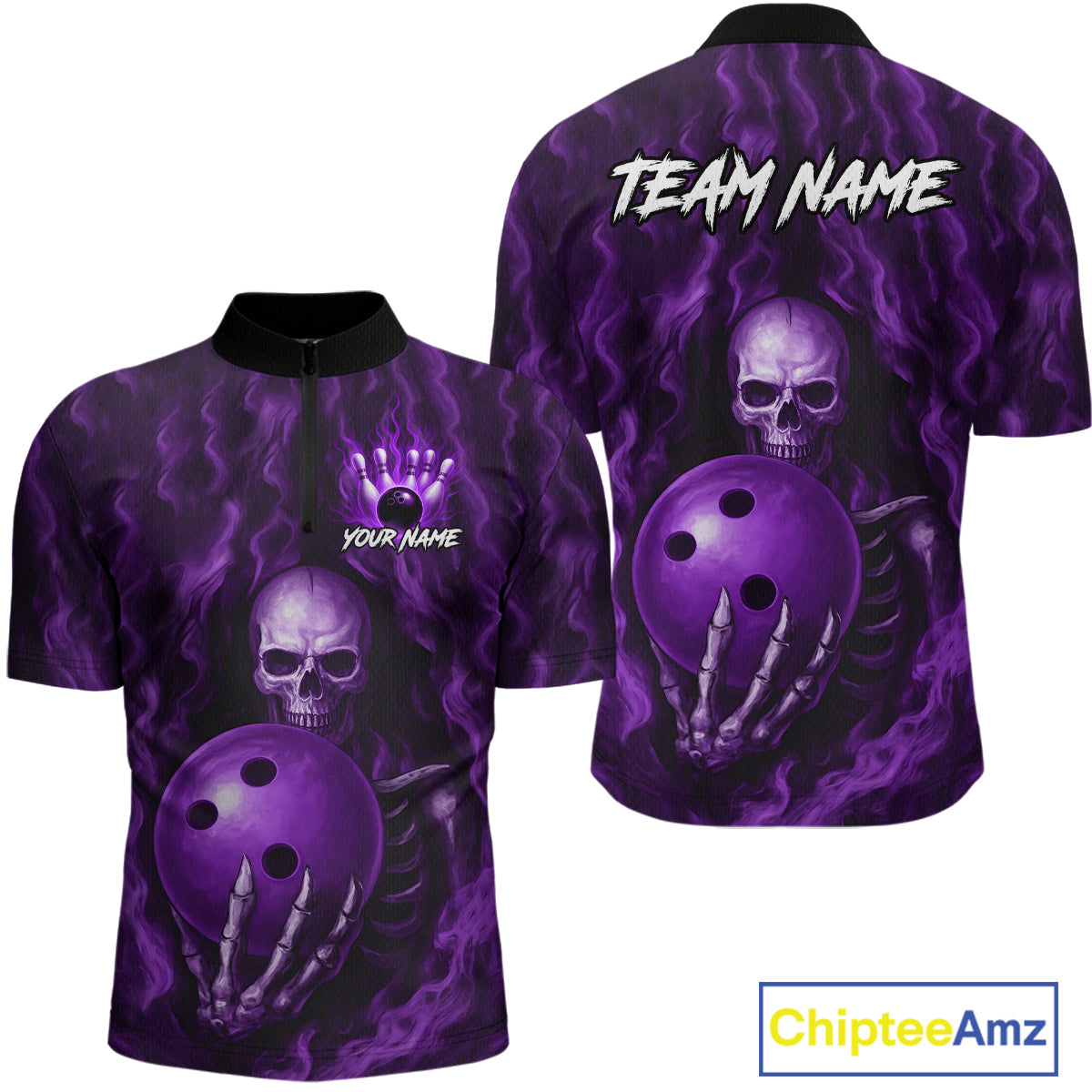 Purple Skull Bowling Shirts for Team Men Women Custom Bowling Jerseys for Bowlers MBL206
