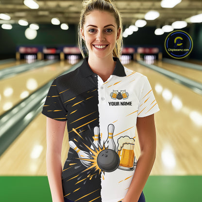 Beer Bowling Shirts Black&White Beer Bowling Jersey for Team Women Men Bowl League MBL259