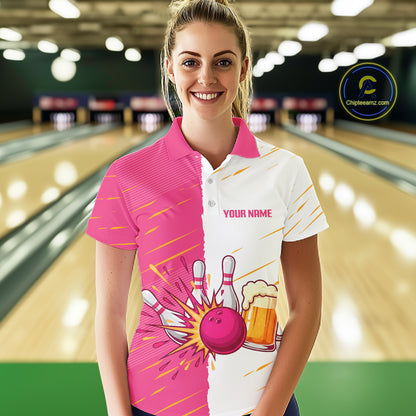 Beer Bowling Shirts Pink&White Beer Bowling Jersey for Team Women Men Bowl League MBL259