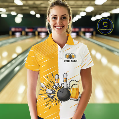 Beer Bowling Shirts Yellow&White Beer Bowling Jersey for Team Women Men Bowl League MBL259