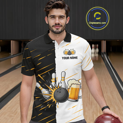 Beer Bowling Shirts Black&White Beer Bowling Jersey for Team Women Men Bowl League MBL259