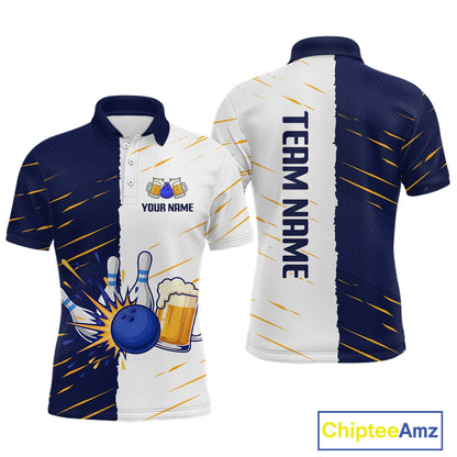 Beer Bowling Shirts Blue&White Beer Bowling Jersey for Team Women Men Bowl League MBL259