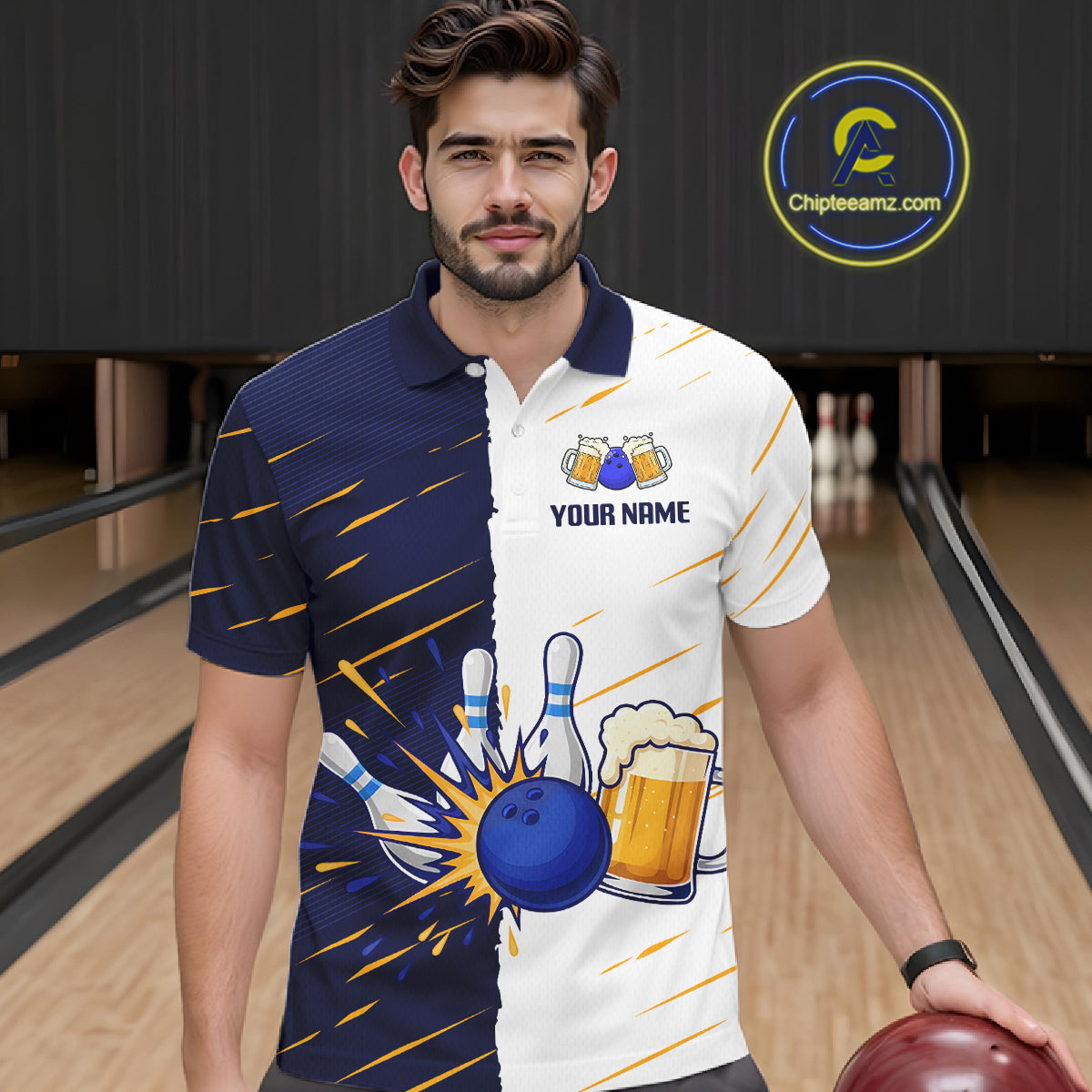 Beer Bowling Shirts Blue&White Beer Bowling Jersey for Team Women Men Bowl League MBL259