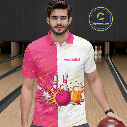 Beer Bowling Shirts Pink&White Beer Bowling Jersey for Team Women Men Bowl League MBL259