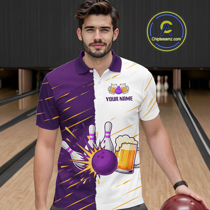 Beer Bowling Shirts Purple&White Beer Bowling Jersey for Team Women Men Bowl League MBL259
