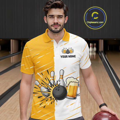 Beer Bowling Shirts Yellow&White Beer Bowling Jersey for Team Women Men Bowl League MBL259