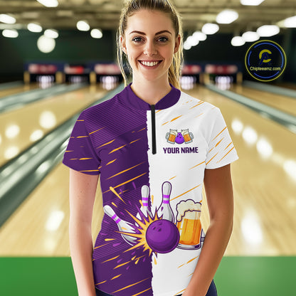 Beer Bowling Shirts Purple&White Beer Bowling Jersey for Team Women Men Bowl League MBL259