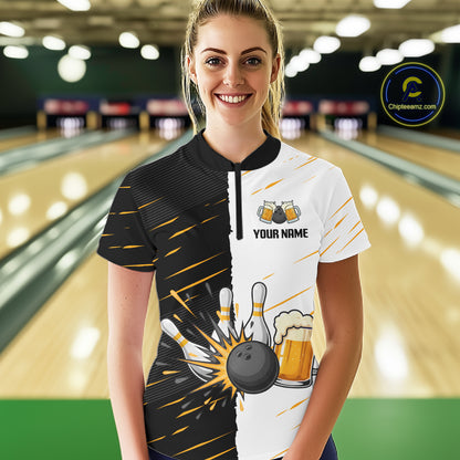 Beer Bowling Shirts Black&White Beer Bowling Jersey for Team Women Men Bowl League MBL259