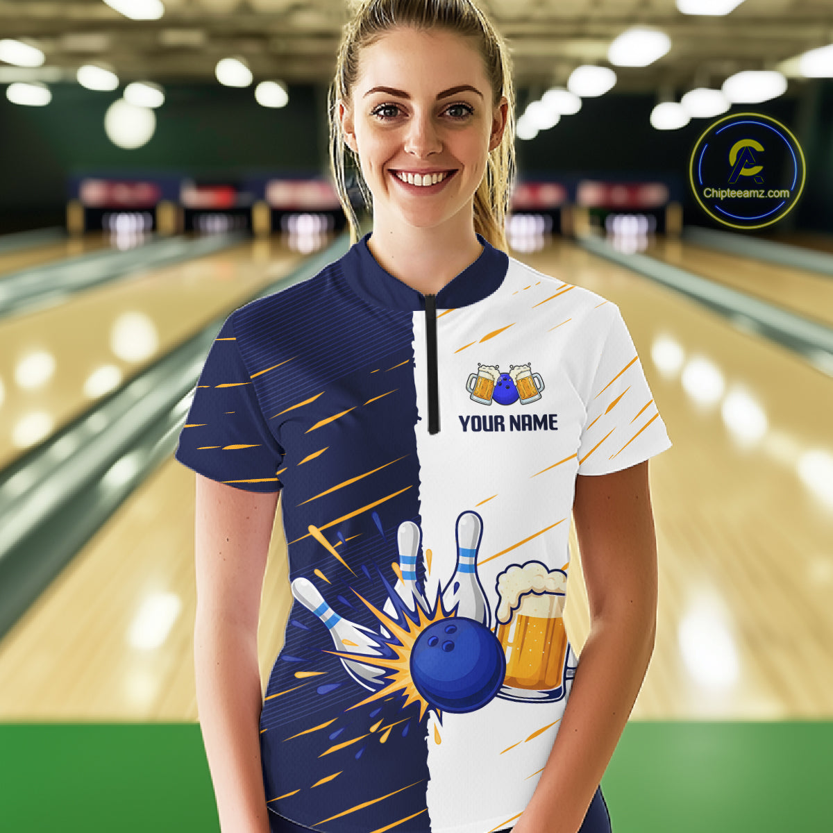 Beer Bowling Shirts Blue&White Beer Bowling Jersey for Team Women Men Bowl League MBL259