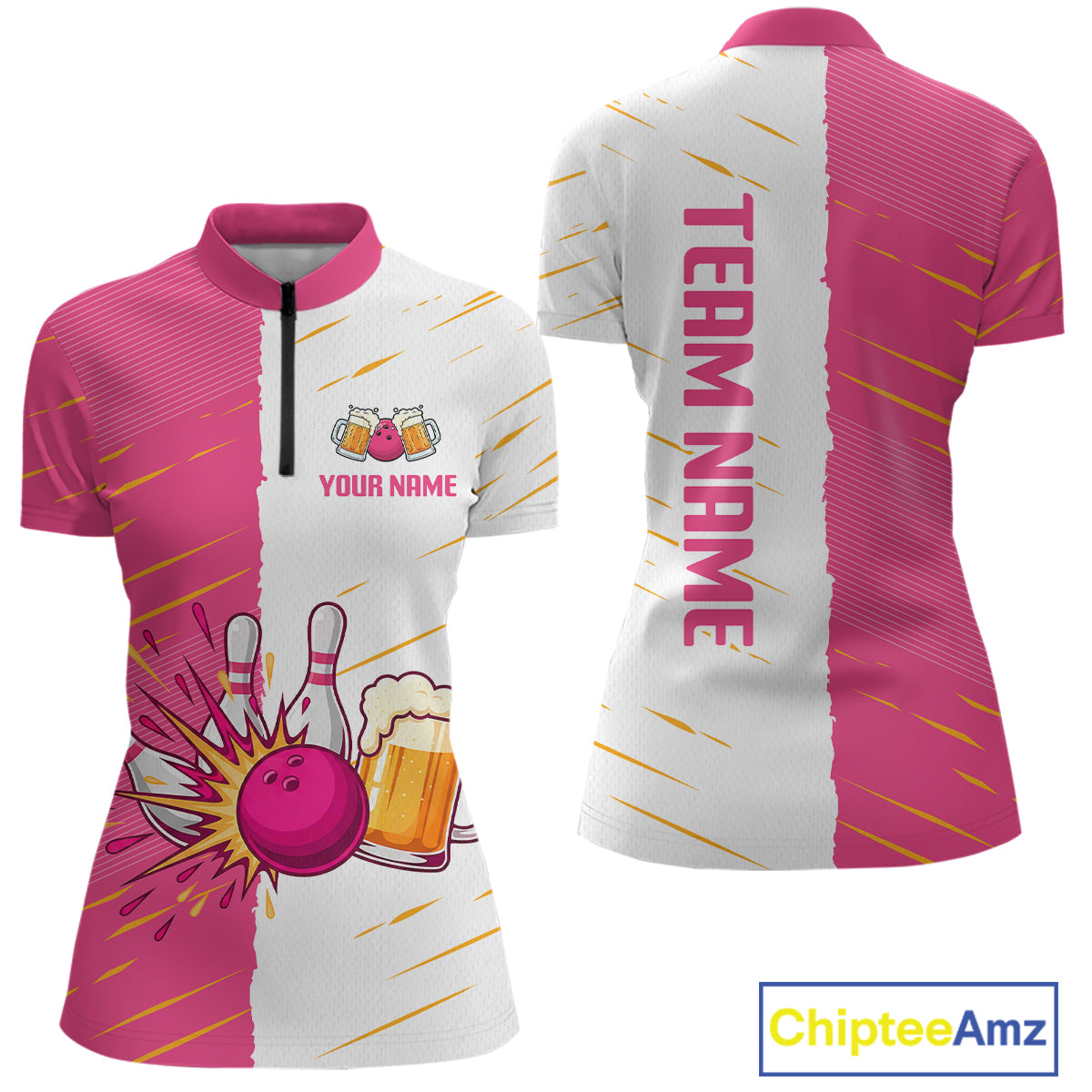 Beer Bowling Shirts Pink&White Beer Bowling Jersey for Team Women Men Bowl League MBL259