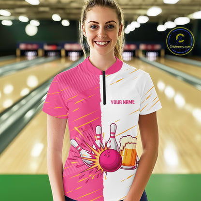 Beer Bowling Shirts Pink&White Beer Bowling Jersey for Team Women Men Bowl League MBL259