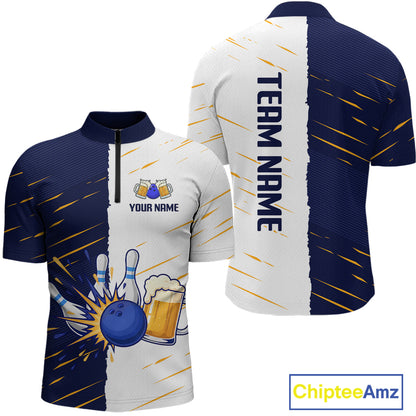 Beer Bowling Shirts Blue&White Beer Bowling Jersey for Team Women Men Bowl League MBL259