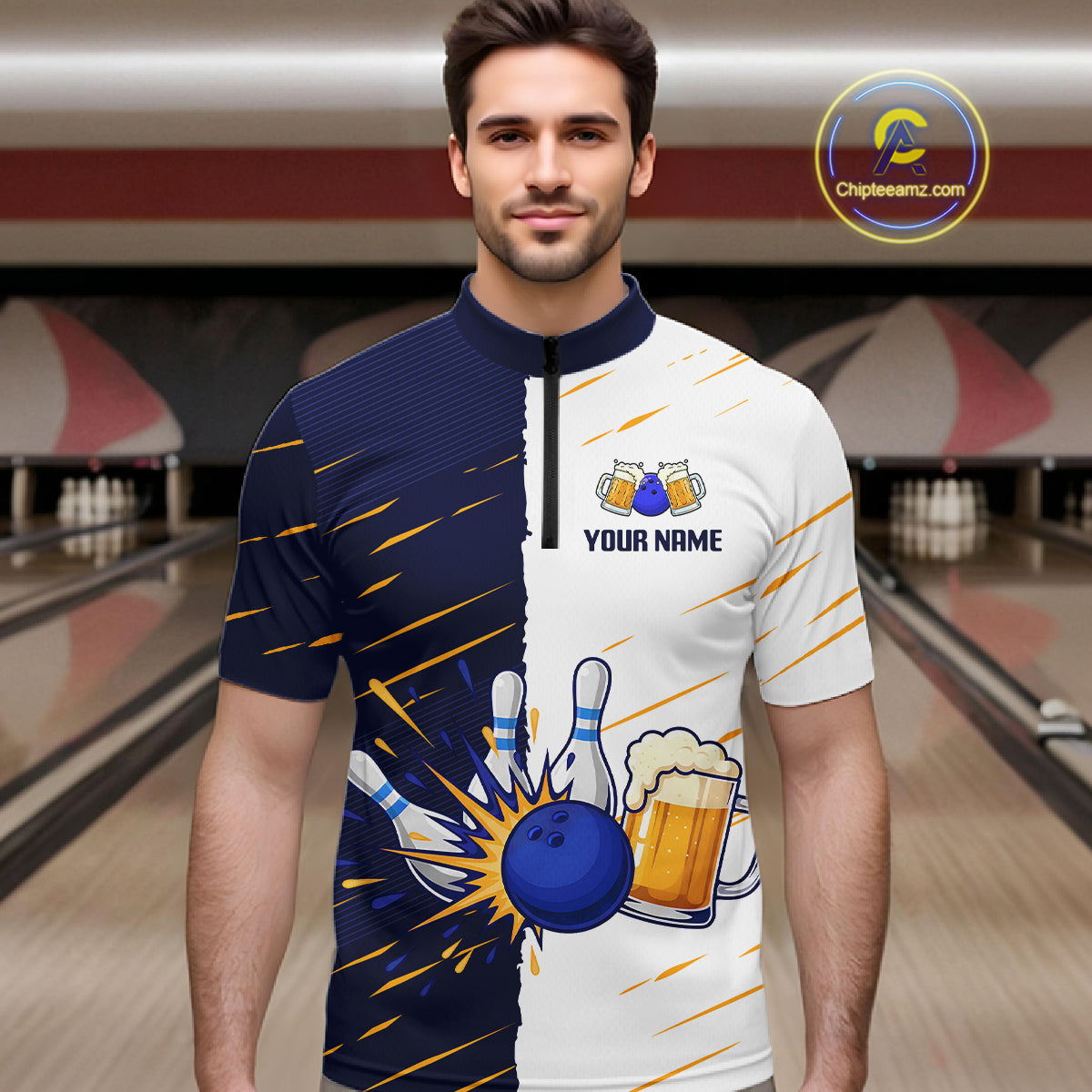 Beer Bowling Shirts Blue&White Beer Bowling Jersey for Team Women Men Bowl League MBL259