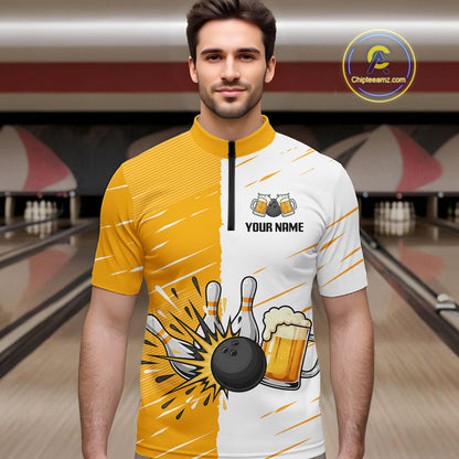 Beer Bowling Shirts Yellow&White Beer Bowling Jersey for Team Women Men Bowl League MBL259