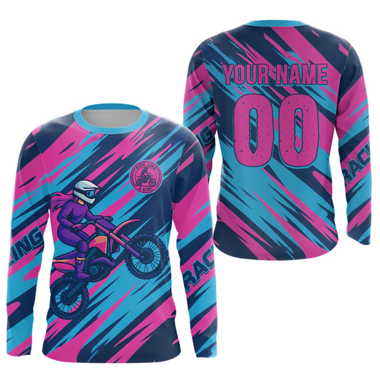 Pink and Blue Motocross Jersey Custom Men Women Kid Dirt Bike Shirts Riding Shirt XM439