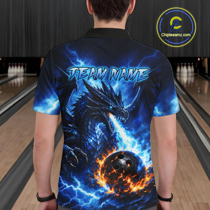 Custom Blue Thunder Dragon Bowling Jersey for Men Bowling Team Shirts Polo & 1/4 Zip HNT481