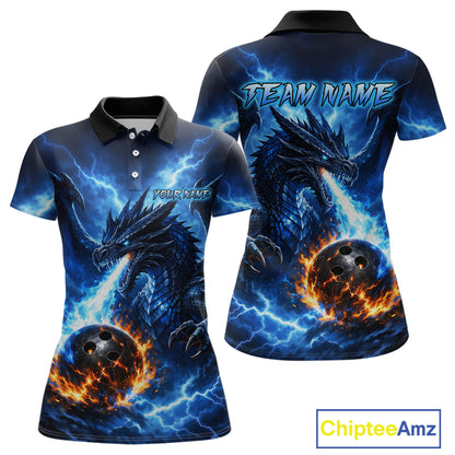 Custom Blue Thunder Dragon Bowling Jersey for Women Bowling Team Shirts Polo & 1/4 Zip HNT481