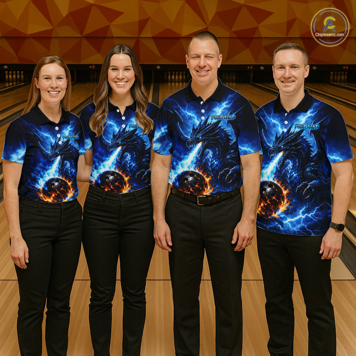 Custom Blue Thunder Dragon Bowling Jersey for Women Bowling Team Shirts Polo & 1/4 Zip HNT481