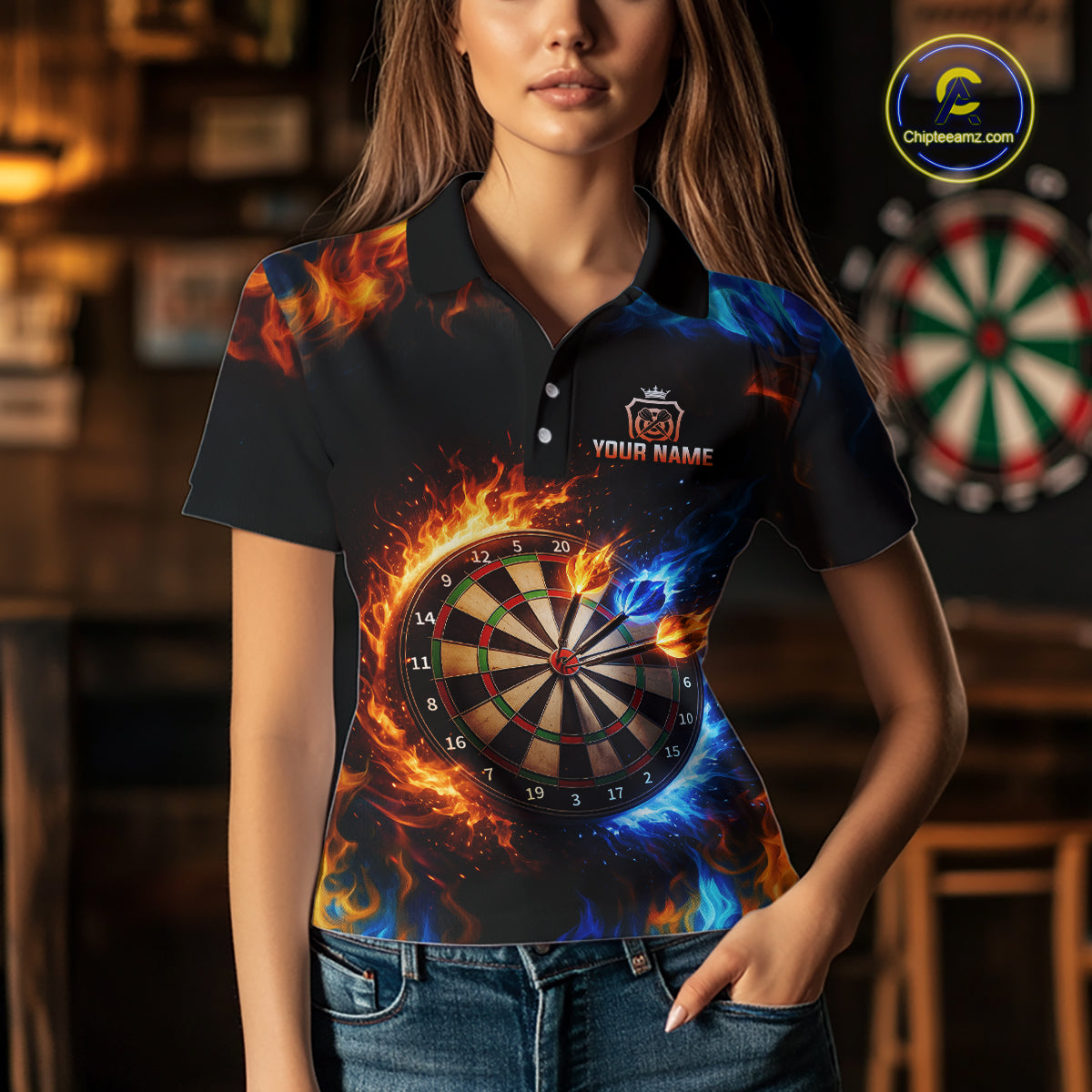 Custom Flame Darts Shirt for Women Darts Team Jerseys Dartboard Shirt Dart League NNT262