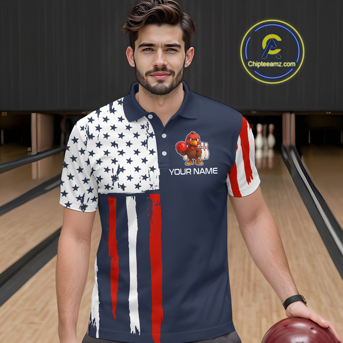 Patriotic Turkey Bowling Shirts for Women Men Team Bowling Jerseys for Thanksgiving MBL179