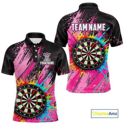 Custom Pink Colorful Paint Darts Shirt for Men Darts Team Jerseys Dartboard Shirt NNT269