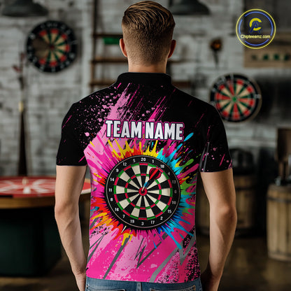 Custom Pink Colorful Paint Darts Shirt for Men Darts Team Jerseys Dartboard Shirt NNT269