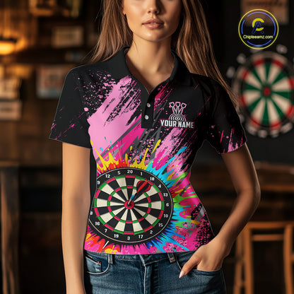 Custom Pink Colorful Paint Darts Shirt for Women Darts Team Jerseys Dartboard Shirt NNT269