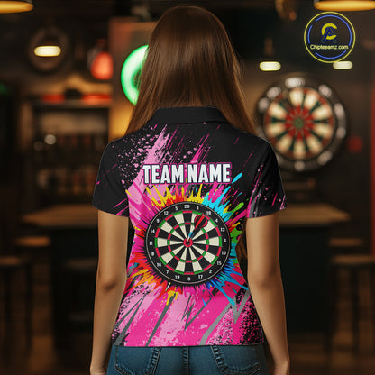 Custom Pink Colorful Paint Darts Shirt for Women Darts Team Jerseys Dartboard Shirt NNT269