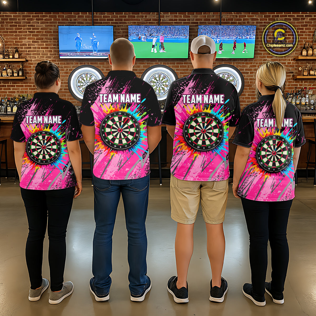 Custom Pink Colorful Paint Darts Shirt for Women Darts Team Jerseys Dartboard Shirt NNT269