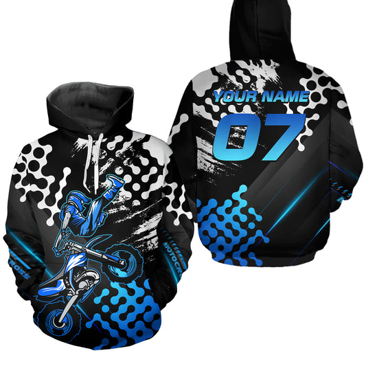 Custom Blue Motocross Hoodie for Men Women Adult Dirt Bike Racing Hoodie Shirt MH476