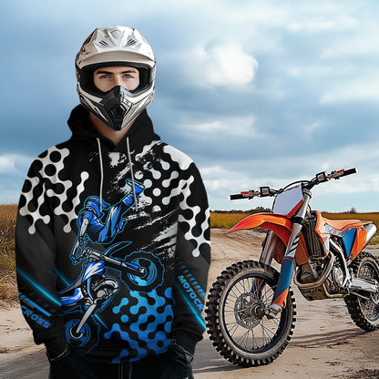 Custom Blue Motocross Hoodie for Men Women Adult Dirt Bike Racing Hoodie Shirt MH476