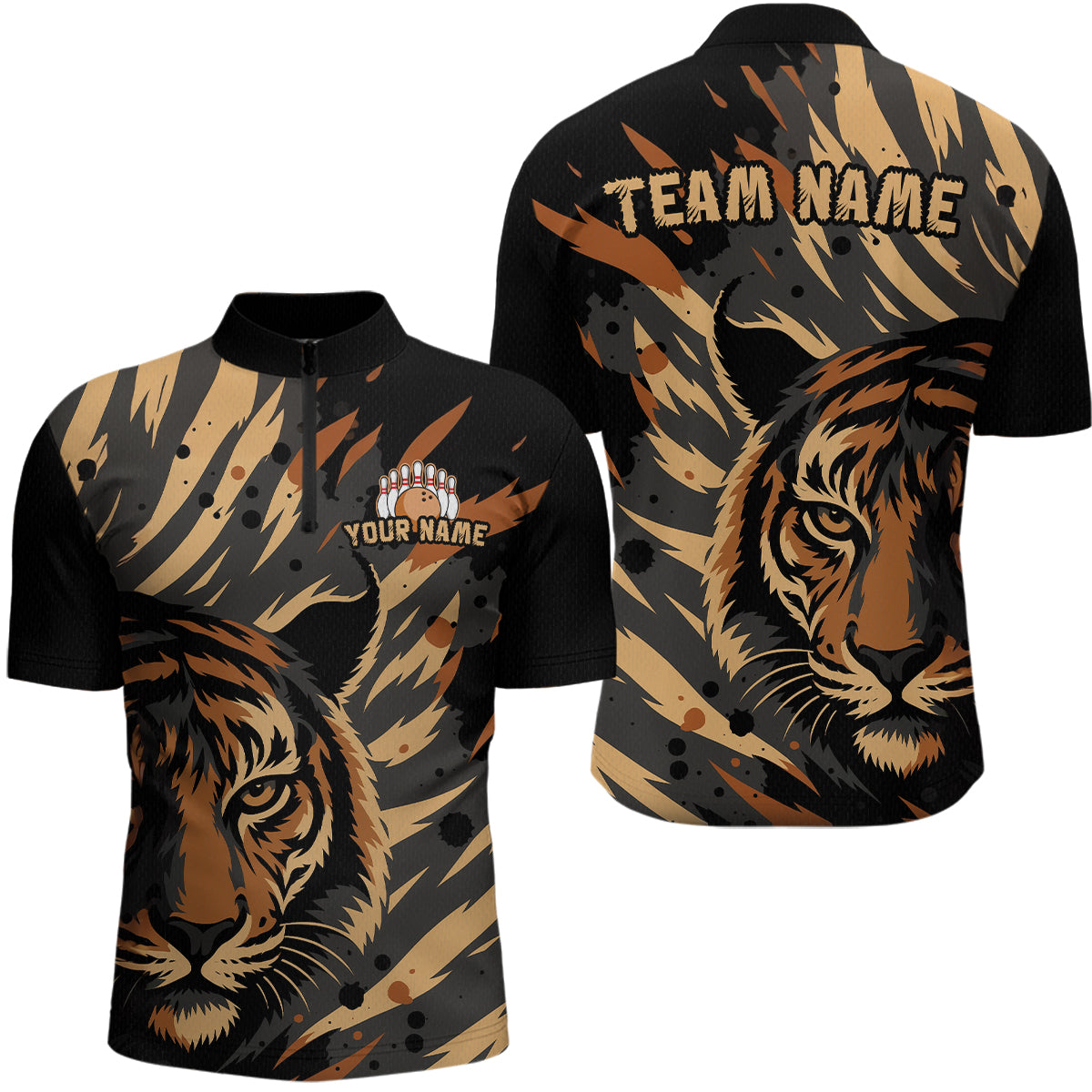 Tiger Bowling Shirts for Team Women Men Custom Tiger Bowling Polo & 1/4 Zip Shirt MBL183