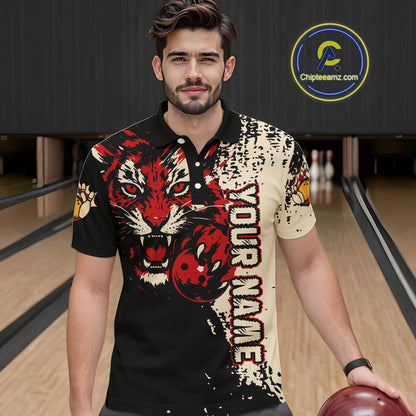 Black&Red Tiger Bowling Shirts for Team Women Men Custom Bowling Polo & 1/4 Zip Shirt MBL185
