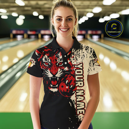 Black&Red Tiger Bowling Shirts for Team Women Men Custom Bowling Polo & 1/4 Zip Shirt MBL185