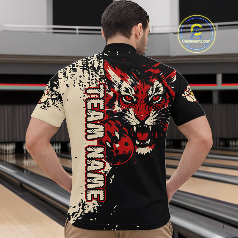 Black&Red Tiger Bowling Shirts for Team Women Men Custom Bowling Polo & 1/4 Zip Shirt MBL185