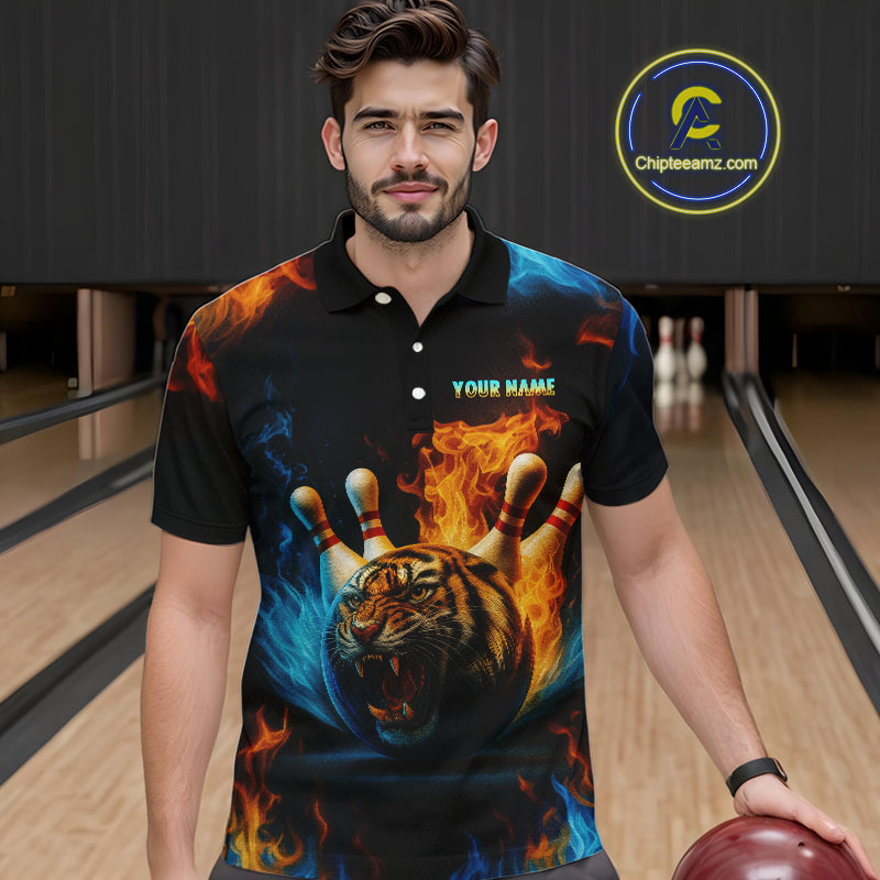 Flame Tiger Bowling Shirts for Team Men Women Custom Bowling Jersey Polo & 1/4 Zip MBL190