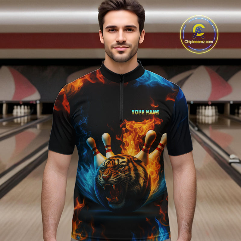 Flame Tiger Bowling Shirts for Team Men Women Custom Bowling Jersey Polo & 1/4 Zip MBL190