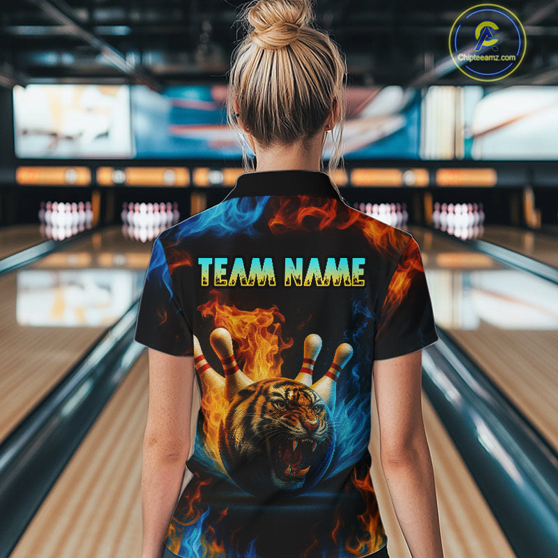 Flame Tiger Bowling Shirts for Team Men Women Custom Bowling Jersey Polo & 1/4 Zip MBL190