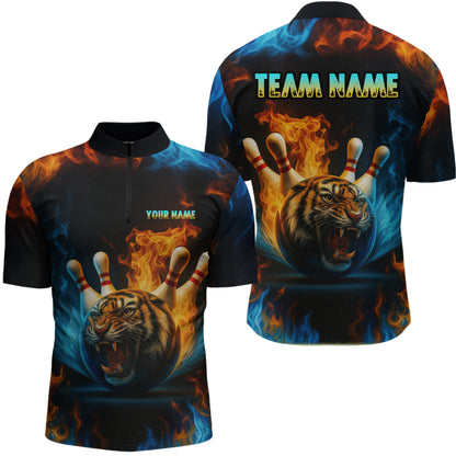 Flame Tiger Bowling Shirts for Team Men Women Custom Bowling Jersey Polo & 1/4 Zip MBL190