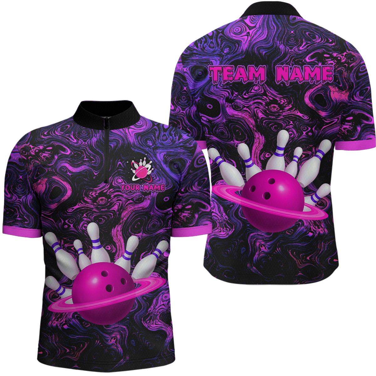 Purple Custom Bowling Shirts for Women Men Team Bowling Jersey Polo & 1/4 Zip Shirt MBL222