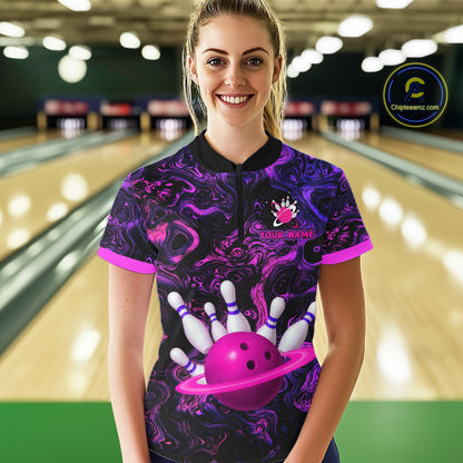 Purple Custom Bowling Shirts for Women Men Team Bowling Jersey Polo & 1/4 Zip Shirt MBL222