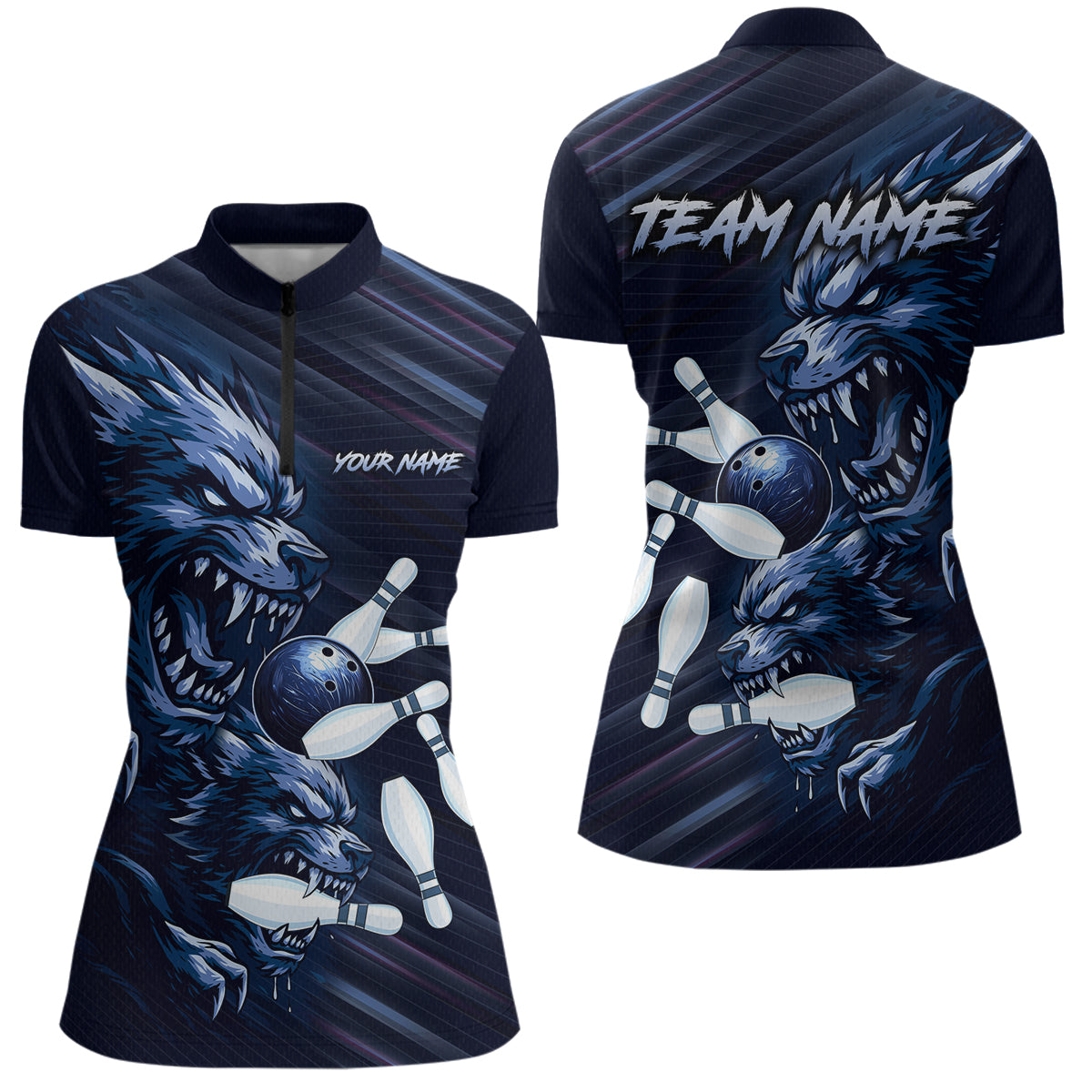Wolf Bowling Shirts for Team Women Men Custom Blue Wolf Bowling Polo&1/4 Zip MBL192