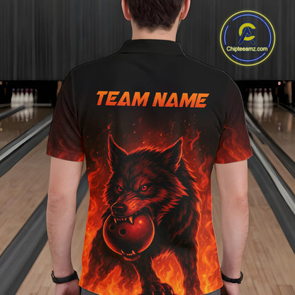 Flame Wolf Bowling Shirts for Team Women Men Custom Wolf Bowling Polo & Quarter Zip MBL195