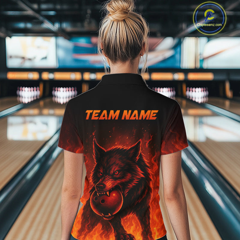 Flame Wolf Bowling Shirts for Team Women Men Custom Wolf Bowling Polo & Quarter Zip MBL195