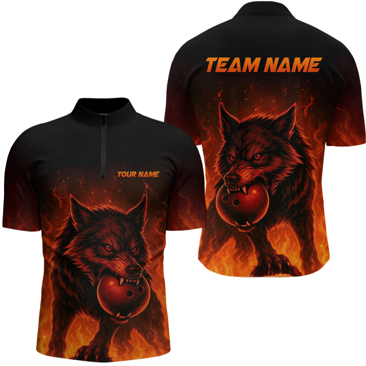 Flame Wolf Bowling Shirts for Team Women Men Custom Wolf Bowling Polo & Quarter Zip MBL195