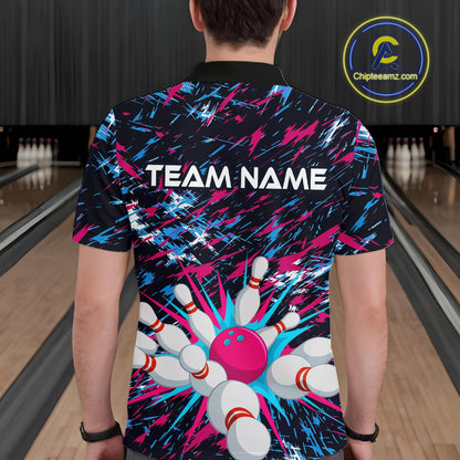 Pink and Purple Bowling Shirts for Team Women Men Bowling Polo and 1/4 Zip Shirt MBL229